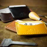 handmade full grain and vegetable tanned leather card wallet
