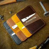 handmade full grain and vegetable tanned leather colourful card holder