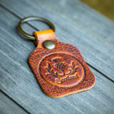 handcrafted tan leather scotland thistle key chain