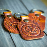 dark tan leather handmade scottish thistle key chains