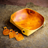 handcrafted tan leather highland cow key chains