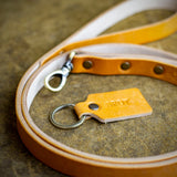 handmade full grain and oak bark tanned leather dog name tag
