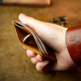 handmade full grain and vegetable tanned horween brown leather card holder