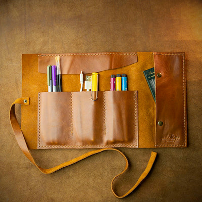 handcrafted full grain and vegetable tanned leather travel organiser