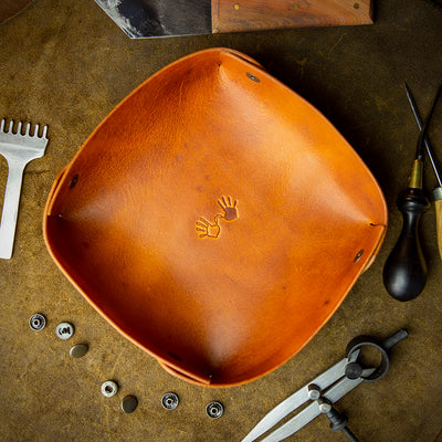 handcrafted full grain and vegetable tanned leather tray