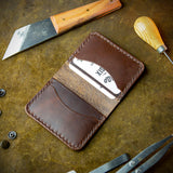 handmade full grain and vegetable tanned leather card wallet