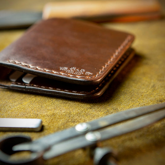 Hand-painted bifold brown leather wallet