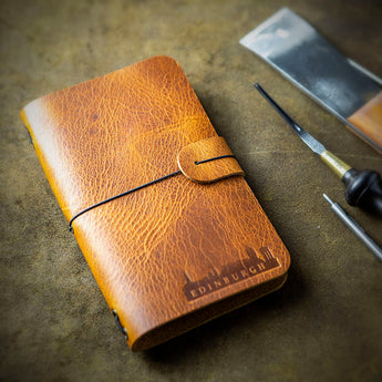 handcrafted vegetable tanned leather moleskine cover with edinburgh silhouette